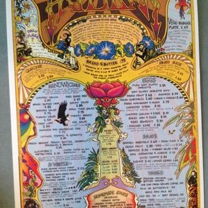 Vintage 1970s Trident Menu SF hippie poster art
